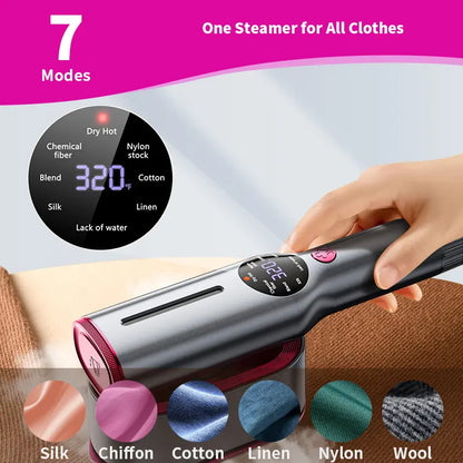 Garment Steamer for Clothes, Portable Travel Clothing Steamer Iron, 7 Mode with LED Display, 5s Fast Heating, 90° Swivel Handle